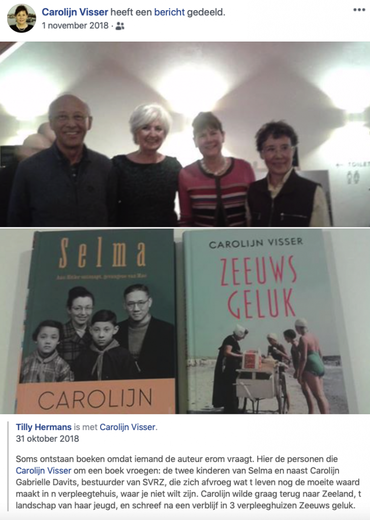 Selma | De kinderen Greta (rechts) en (Dop) Tseng Y Tsao (links) met Carolijn Visser (rechtsmidden). Screenshot bvhh.nu Facebook 31 oktober 2018.